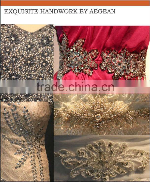 HT32 Hot Sale Elegant High Neck Cap Sleeve 2015 Prom Dresses Floor Length Beaded Applique Satin Vestido De Formatura Longo
