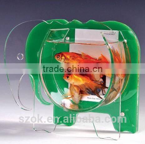 clear acrylic handmade elephant shape desktop fish tank with picture