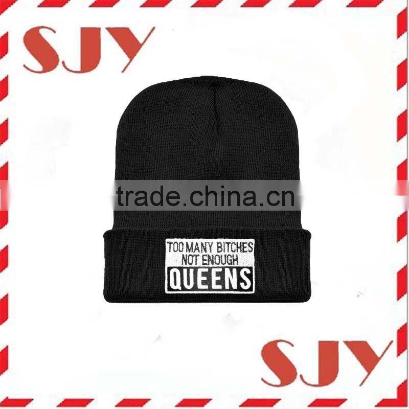 Fold Up Men's Beanie Hat Embroidery Winter Warm Hat