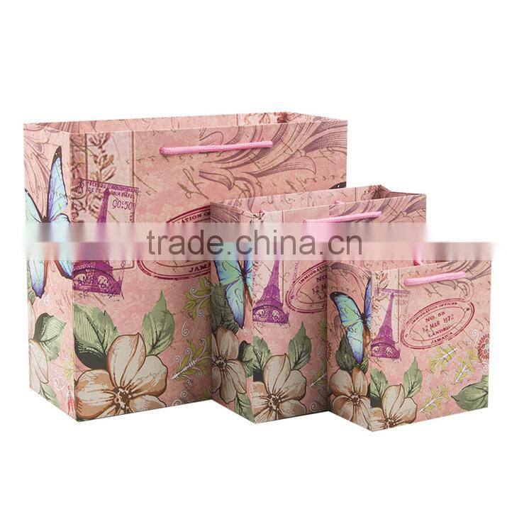 Newest European Stylish Butterfly Printed Paper Shopping Bags Wholesale