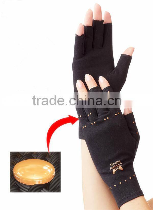 2016 best selling heated fingerless Compression Arthritis Gloves copper gloves