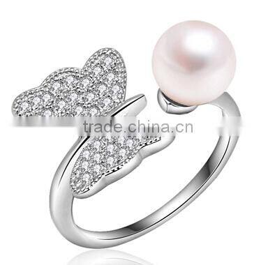 white round AAA 6mm sterling silver Freshwater Pearl Ring