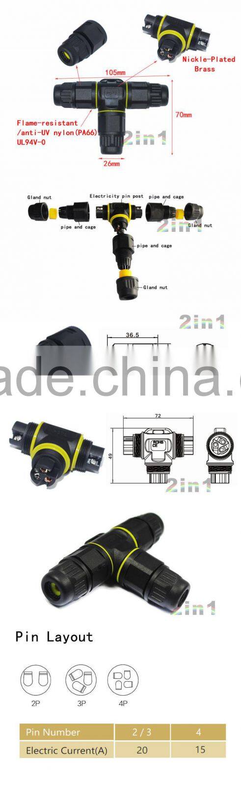 PGT2 3P IP68 Electric Waterproof Connector