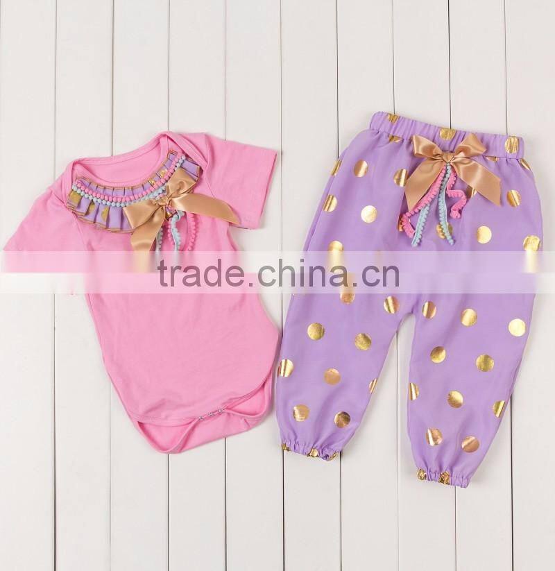 Super Cute Newborn Baby Girls Light Pink Short Sleeve Romper Matching Polka Dot Pants Summer Kids Cotton Pajamas Baby Romper Set