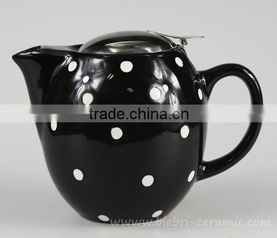 350ml Handpanted Black Color Glazed Artwork Decorative Ceramic Teapot With Stainless Steel Infuser Wholesale