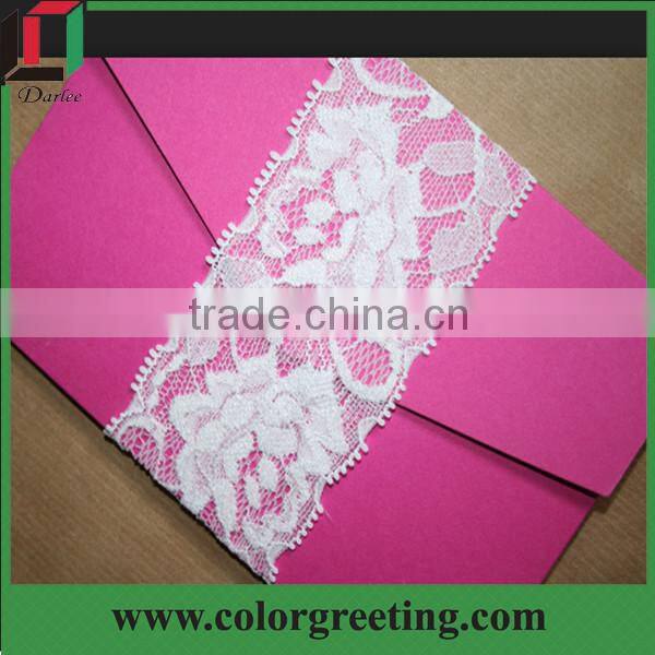 pink elegant lacer cut pearl custom handmade wedding invitation card