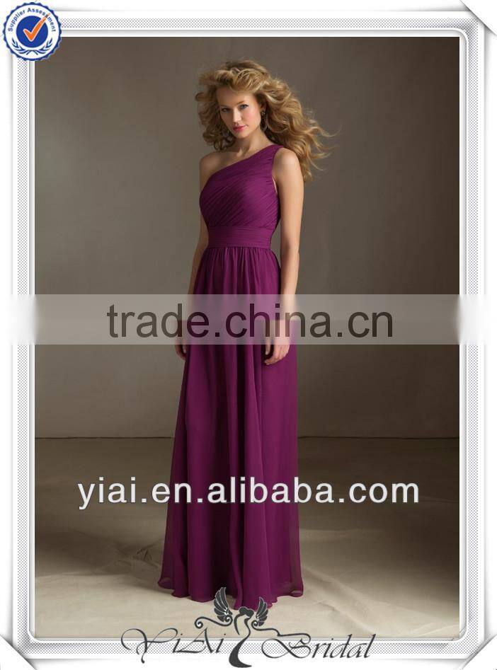 QQ321 One shoulder fuchsia chiffon bridesmaid dress patterns 2014