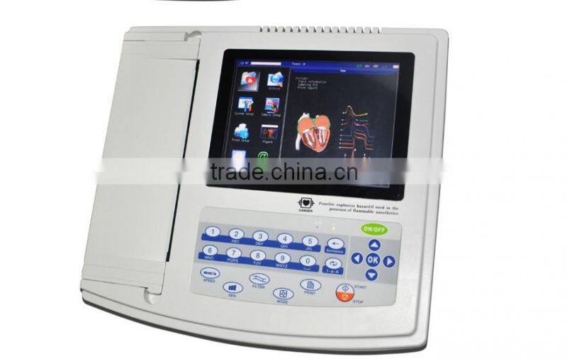 12 lead 12 Channel 8 inch Digital Electrocardiograph ECG Machine EKG 1200G 300 Cases with ECG Software