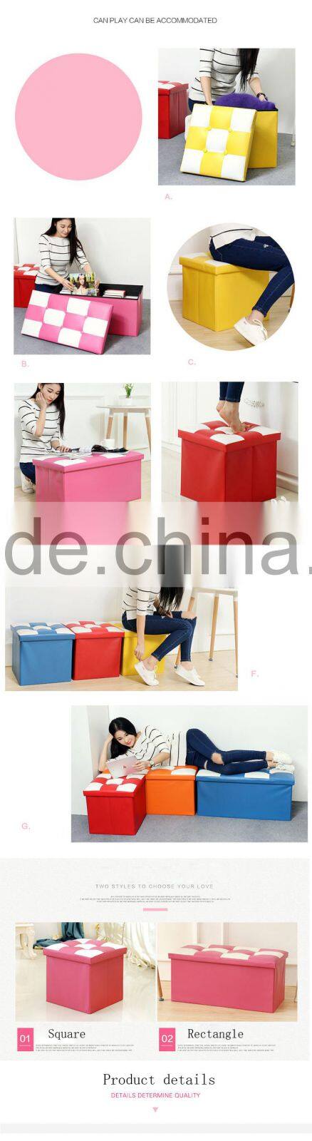 Waterproof rectangle Faux Leather Folding Seat Foot Stool Storage Box