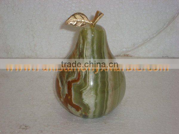 PAKISTAN SUPPLIER Natural Color KITCHEN AND DINING DECORATION ONYX PEAR WITH BRASS LEAF HANDICRAFTS