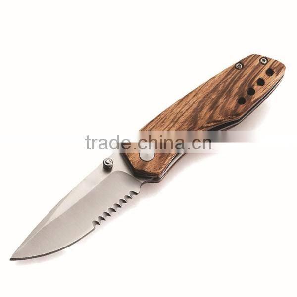 Real Zebra Wood Pocket Survival Stainless Steel Knife For Outdoor