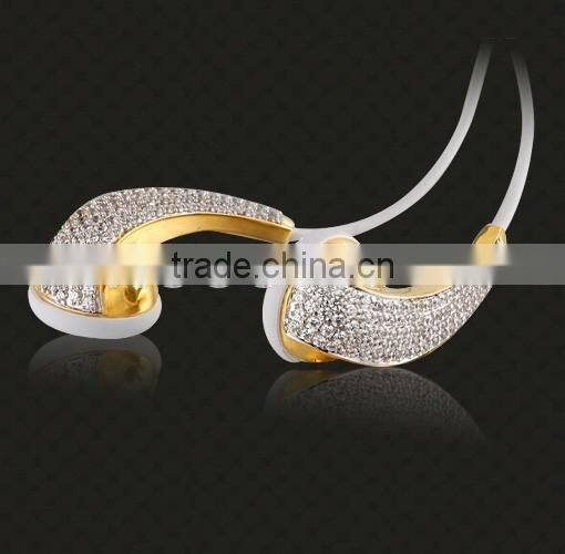 For iphone5/6/6s/plus in-ear earphone, luxury earphone with crystal for music,luxury earphone