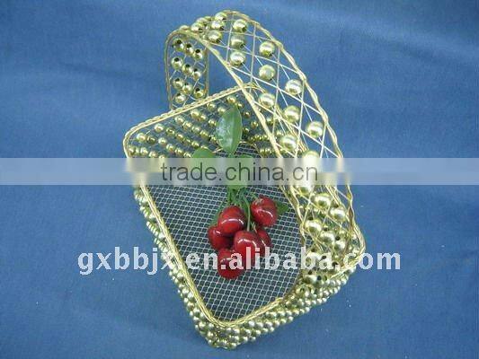 Rectangle gold wire decorative with pearl storage basket