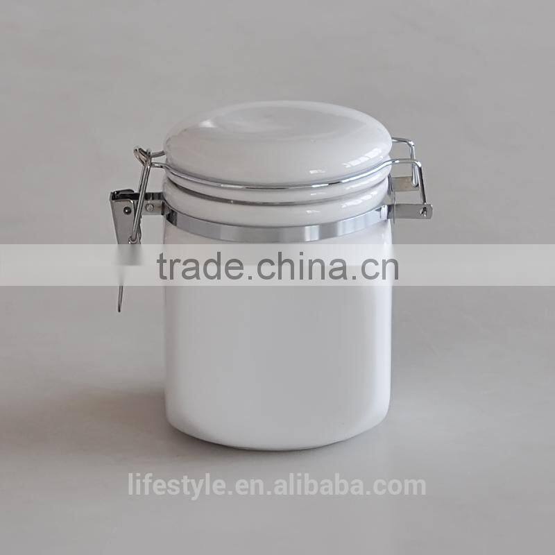 White Ceramic Square Canister With Lid and Stainless Steel,Bottles and Jar for Sugar