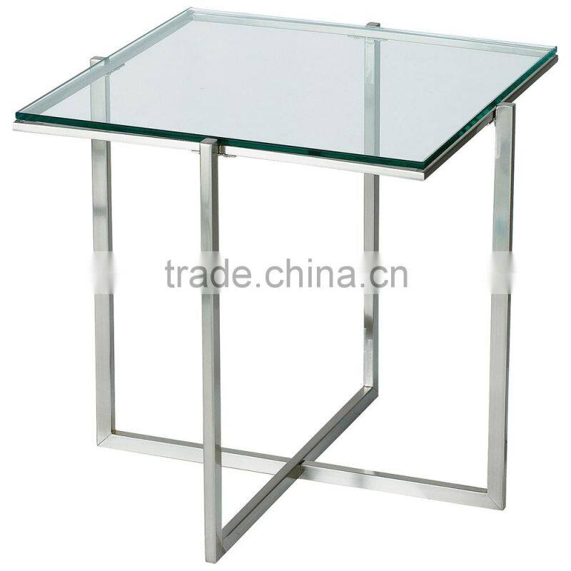 2015 New design metal base coffee table , glass top
