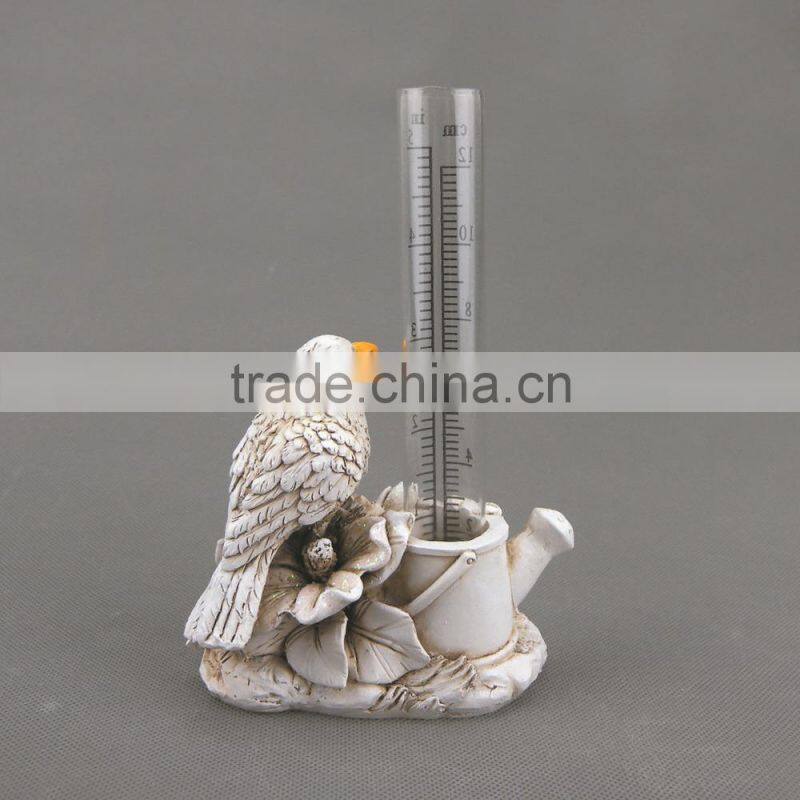 Polyresin Decorative Garden Decoration Bird on Branch Rain Gauge,Resin Brid Design Rainfall Records