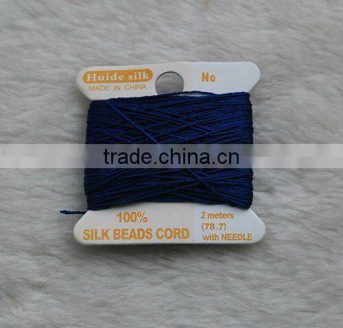 wholesale 0.7mm dark blue 100% bead silk threading cord with needle attached