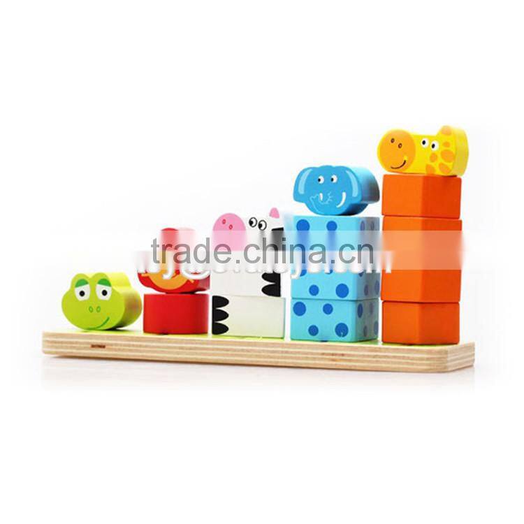 Colorful educational baby stacking toys wooden animal blocks W13D113