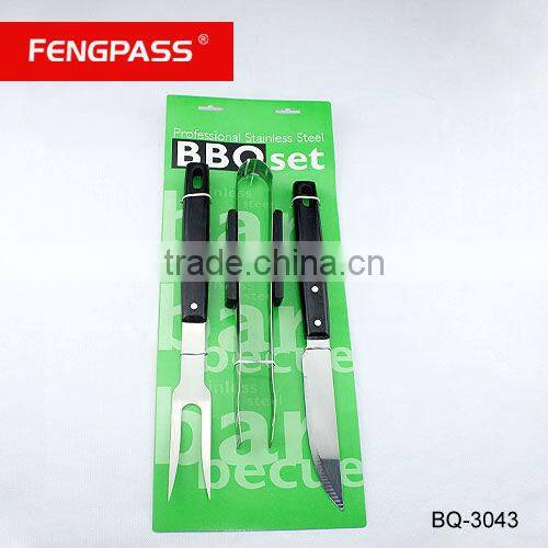 Traditional 3pcs BBQ set with black color wooden handle BQ-3042