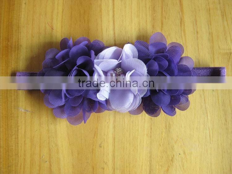 chiffon flower with pearl rhinestone in center for kids hair accessories