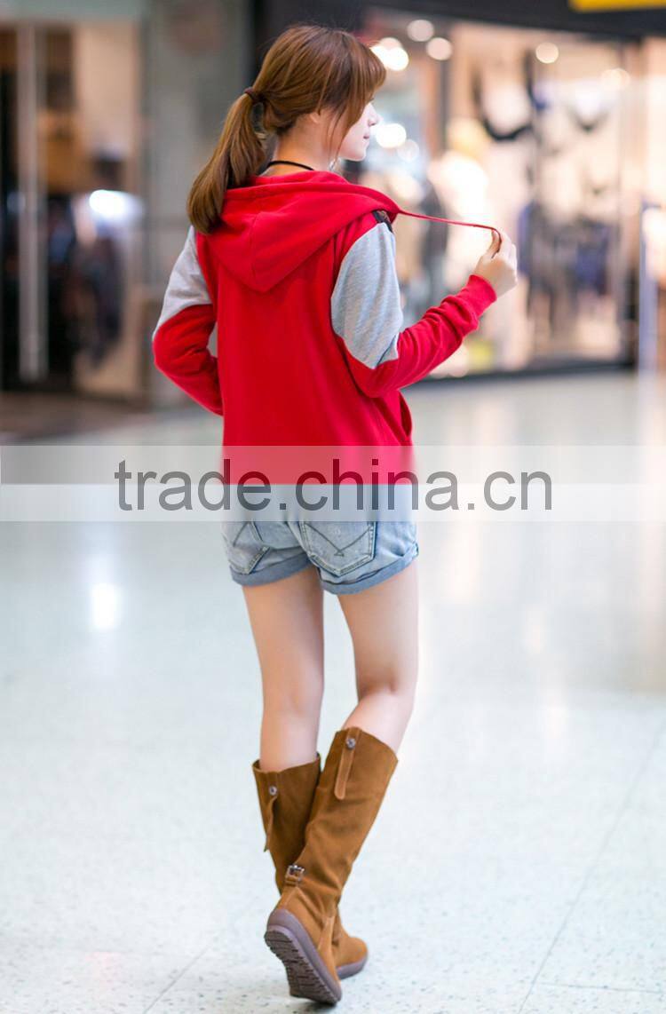 Women cotton splicing printed zipper bomber jacket with hood