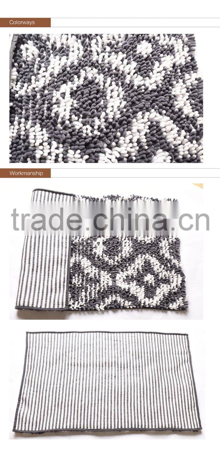 2016 NEW Chenille Bathmat with Flower Pattern Grey & White Colour