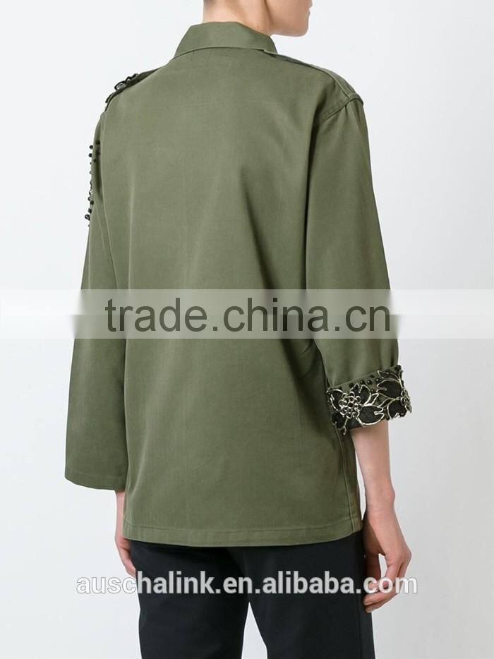 100% cotton women military olive green jacket customized