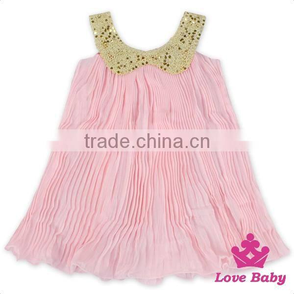 48BQA131 Lovebaby Yiwu Wholesale Baby Clothes Sequin Collar With Red Ruffle Chiffon Girls Frock Designs