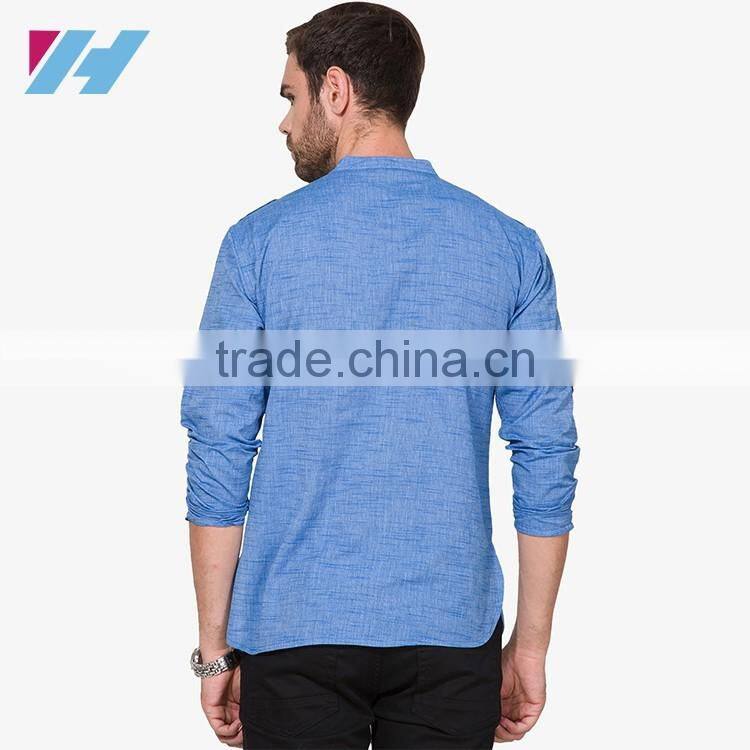 Men's Clothing Long Sleeve Blue Striped Kurta