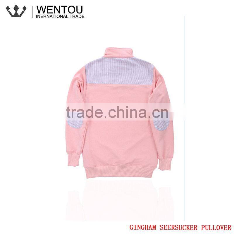 High Quality Half Zip Seersucker Preppy Style Pullover