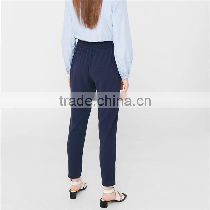 Logo accepted graceful breathable navy blue jogger skinny leg dress pants