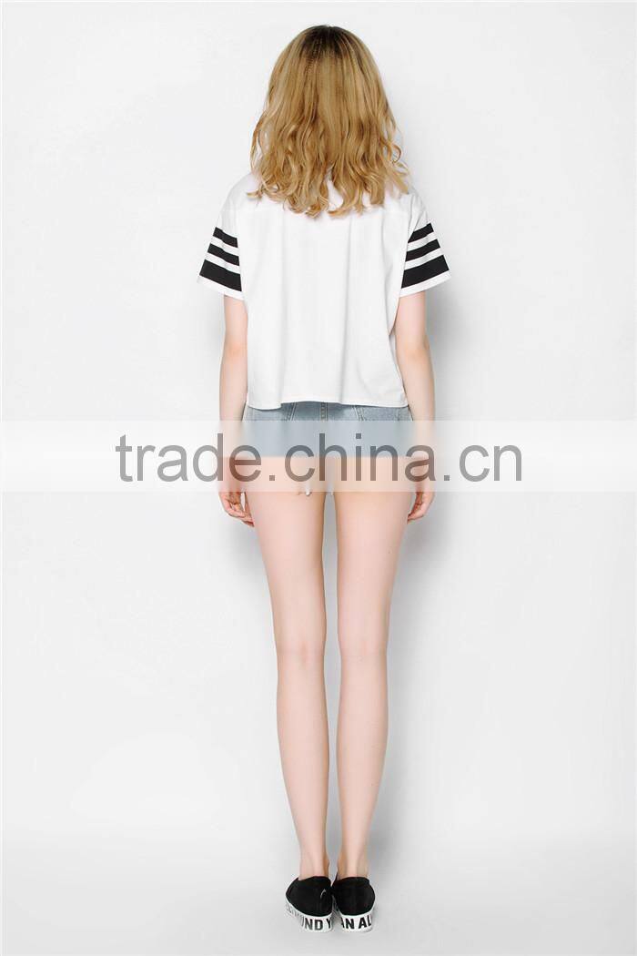 sports style latest 2015 summer elegant shirts for ladies with paillettes decoration