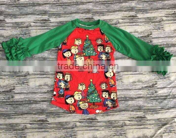 Wholesale christmas girl and boy icing raglan ruffle raglan shirt top
