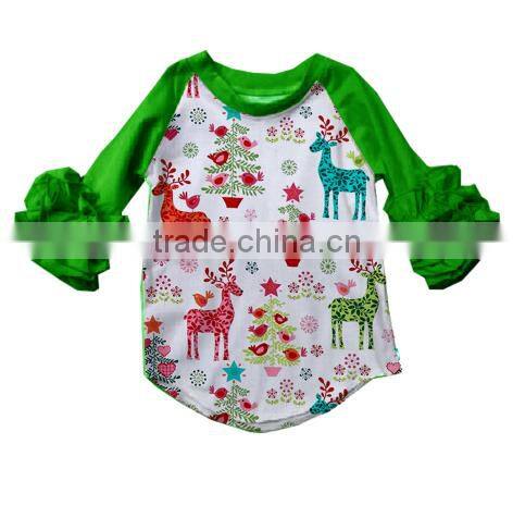 new wholesale kids clothing baby girls long sleeve deer raglan shirt toddler girls tee shirt for christmas