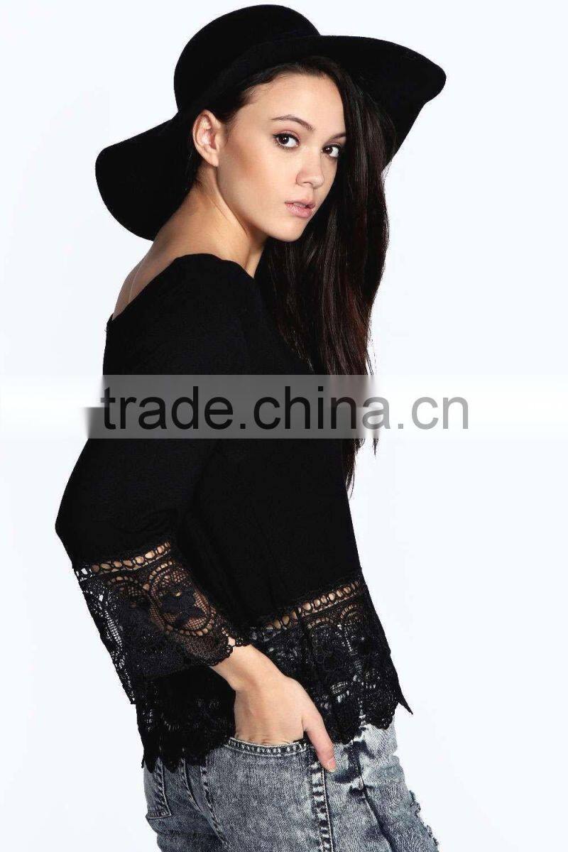 Fashion Women Lace Crochet Loose Tops 3/4 Sleeve Newest Shirt Kimono Casual Blouse For Wholesale 2017