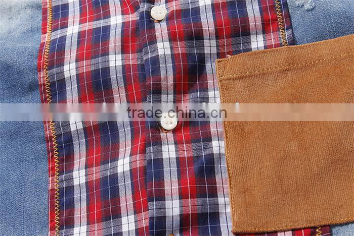 2016 New arrival England style Splicing men denim casual shirt