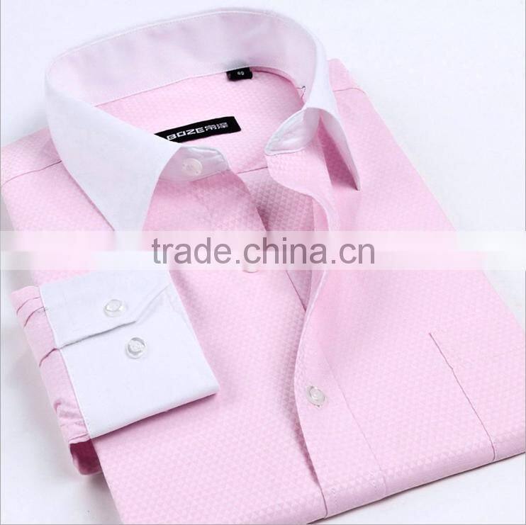 European & American fashionable style white collar & cuff men's dress fitness shirt with long sleeve