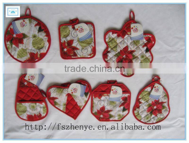 Printed 100 % Cotton Round Square Star Circle Shape Pot holder in oven mitten