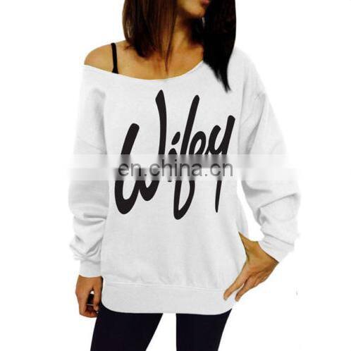 Online Shopping Clothes Women Cotton Jersey Long Sleeve Big Collar Casual Tshirt with Logo Printed
