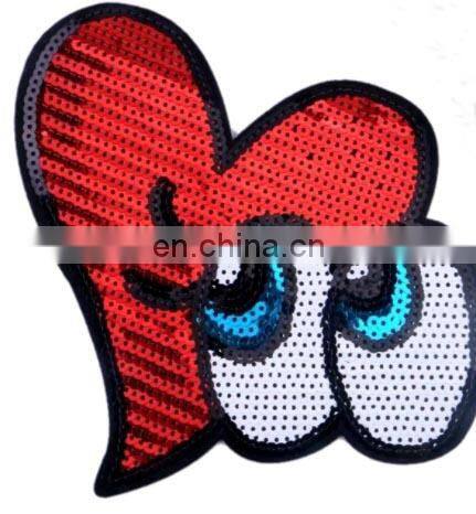 Children Clothes Clothing Embroidered Patch Heart Eyes Sequined Patches Badge Brand Name sticker Cartoon Motif Applique