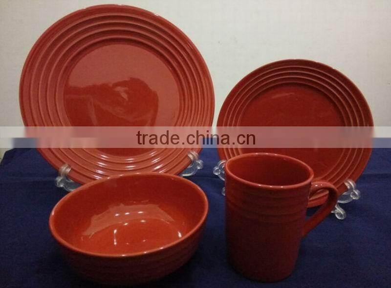 2016 new 16pcs embossed stoneware dinnerware set with low price