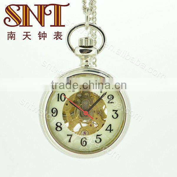 SNT-PW026 antique skeleton automatic mechanical skeleton pocket watch