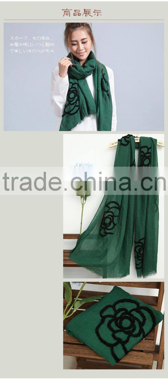Korean Ladies Fashion Rose Flower Embroidery Shawls and Wraps Wholesale