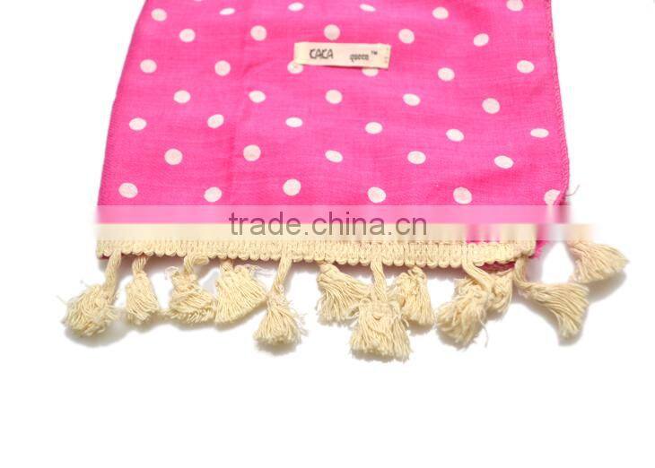 Wholesale Latest Polka Dot Printed Cotton Linen Children Girls Scarf With Tassels