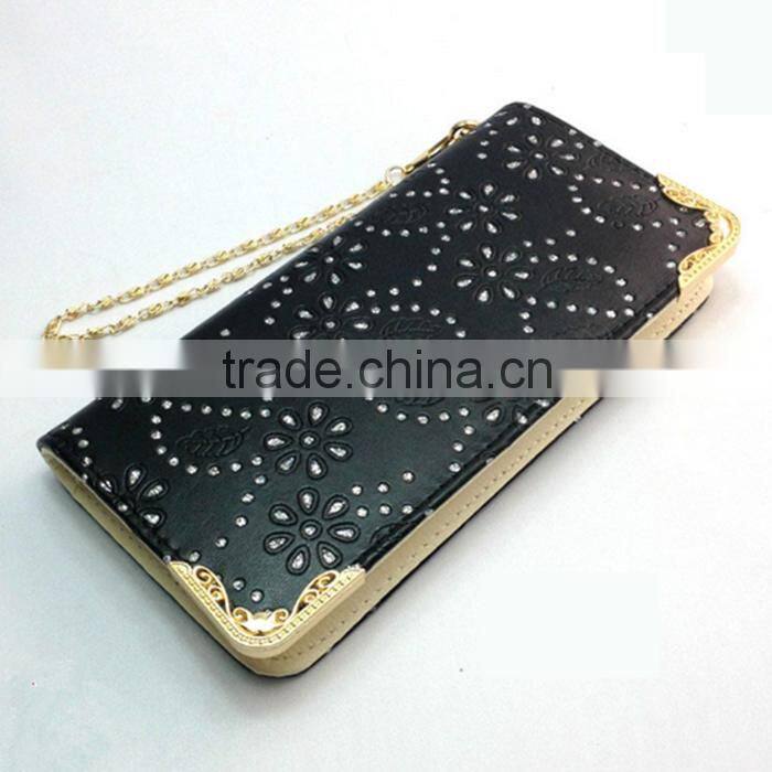 New eco-friendly pu diamond wallet ladies long style clutch purse