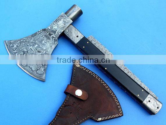 Custom Handmade Damascus Axe fulfilling several functions- Axe Knife Saw Hammer / Camping / Hunting