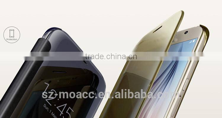 Clear View Hyperbolic Mirror Flip Smart Leather Case Cover for Samsung Galaxy S6