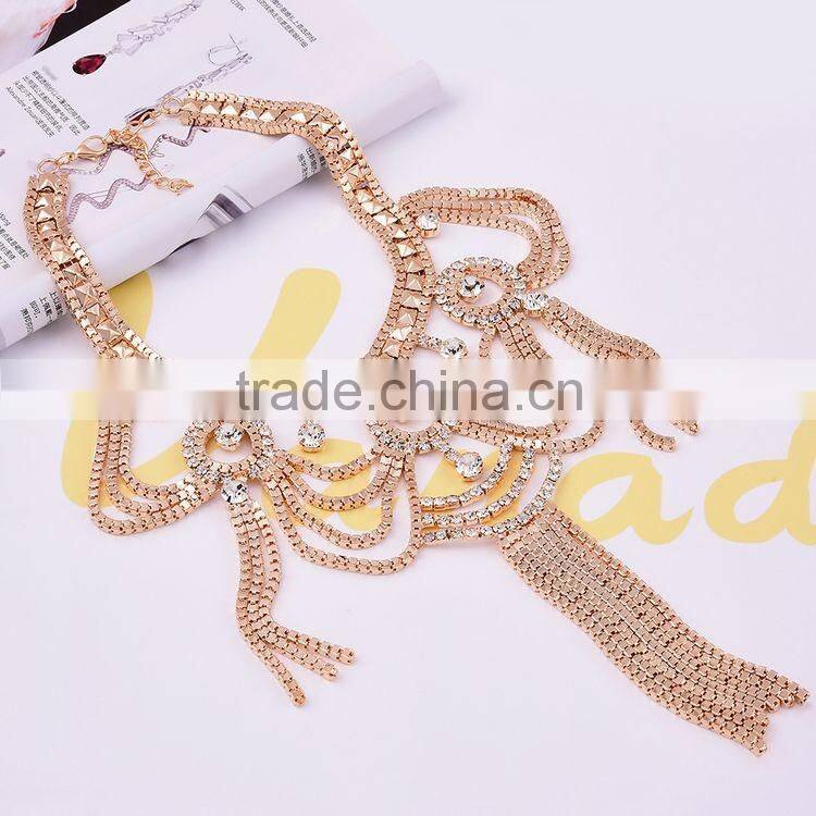 Celebrity Style Luxury Gold Drape Tassel Choker Big Necklace And Earrings