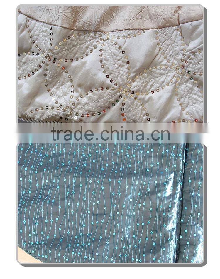 gold poly crushed with flower sequins embroidery tree skirts for christmas