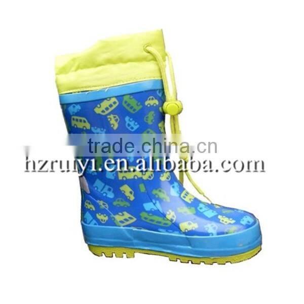 kawaii fancy kids rain boots with cartoon character,OEM rubber boots with collar,adjustable gum shoes for kids